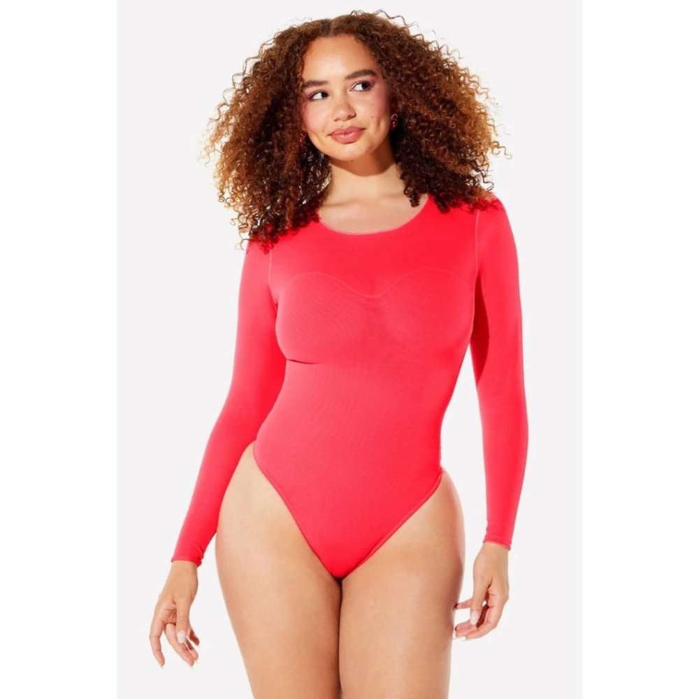 Yitty Mesh Sleeved Thong Bodysuit | Neon Pink
